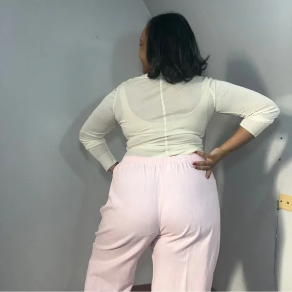 Vintage ballerina pink elastic waist cotton blend comfy lightweight ankle pants - Picture 7 of 14